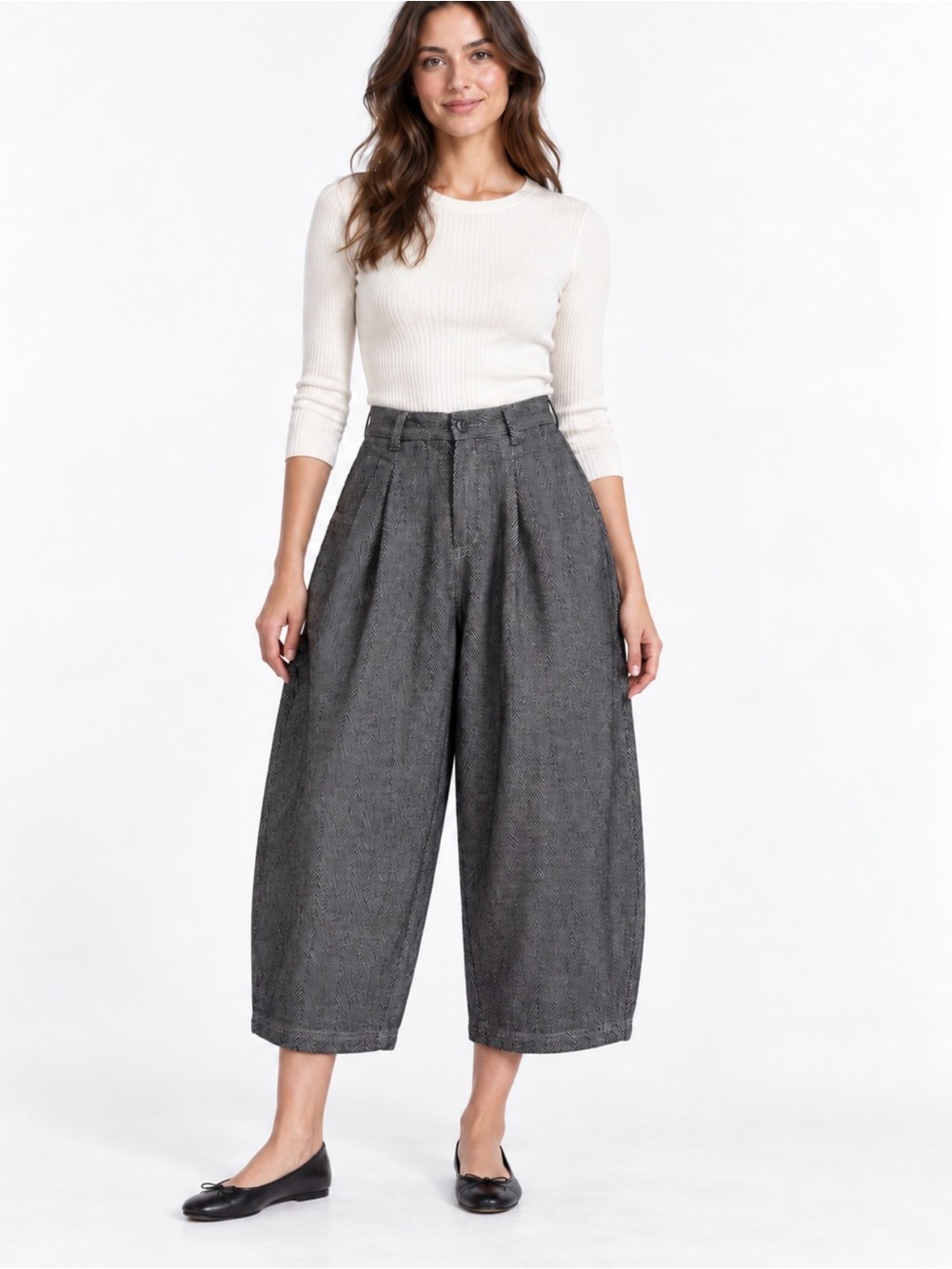 Free people herringbone cotton gaucho style barrel pants size 6